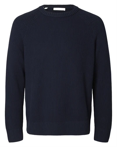 Selected - SLMBraun Rib Crew Strik - Navy Blazer